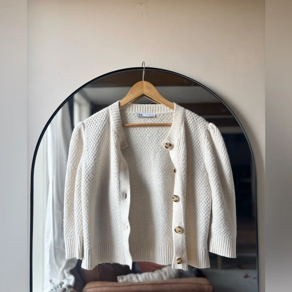 ZARA | wool blend puff sleeve cardigan  | size small - Picture 3 of 6